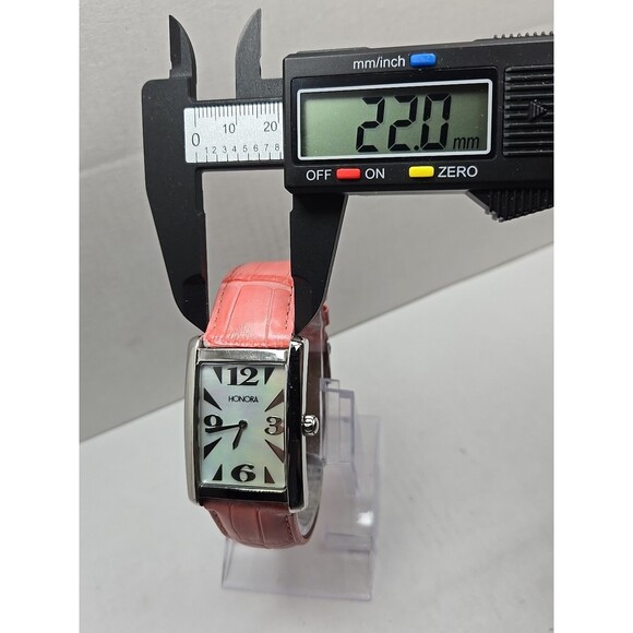 Honora Tank Swiss Mother of Pearl Watch Pink Leather Quartz New Battery Womens - Picture 6 of 12